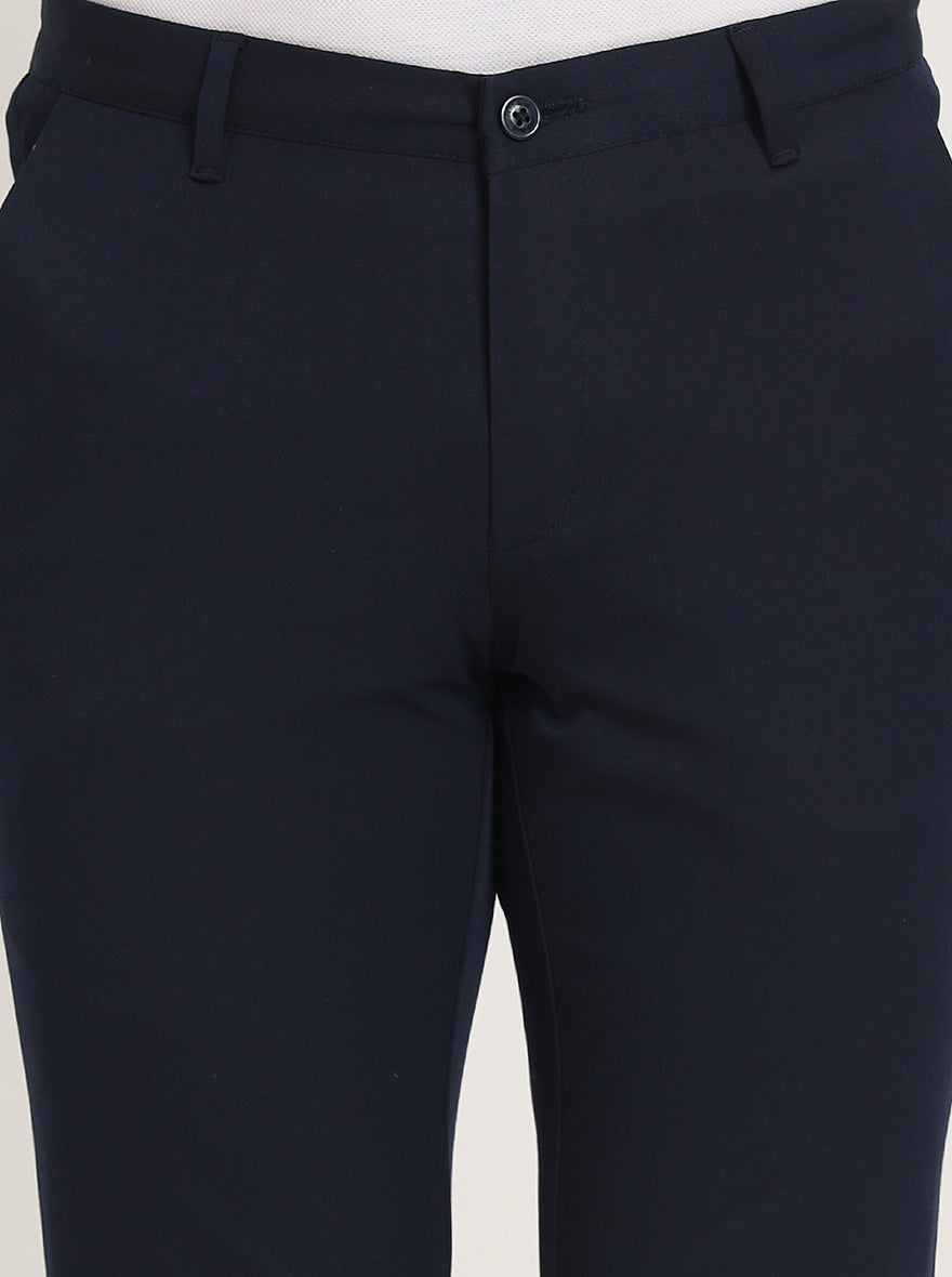 Navy Blue Solid Venice Fit Casual Trouser | JadeBlue