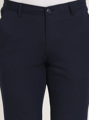 Navy Blue Solid Venice Fit Casual Trouser | JadeBlue