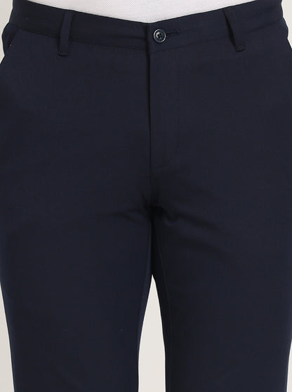 Navy Blue Solid Venice Fit Casual Trouser | JadeBlue