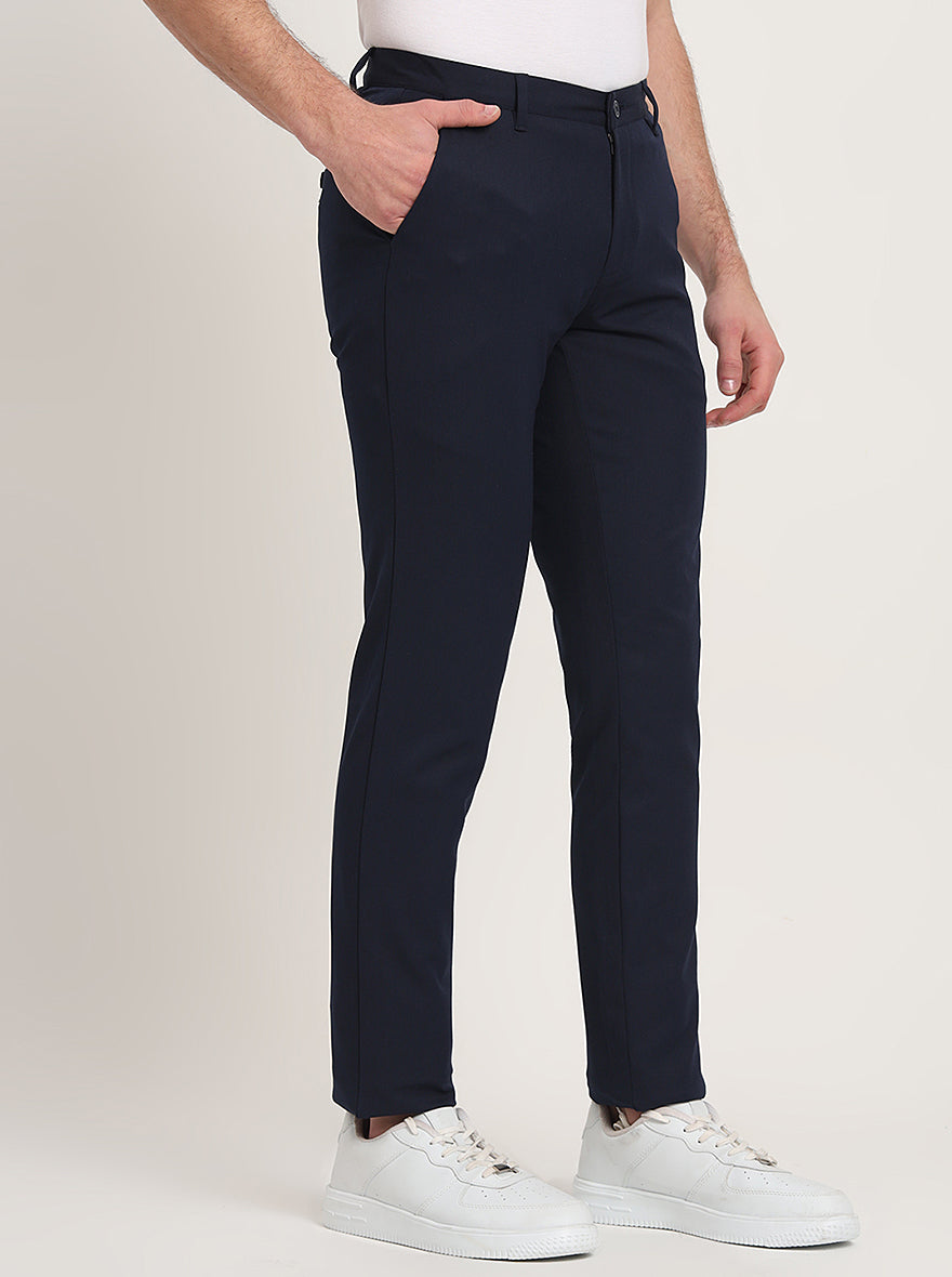 Navy Blue Solid Venice Fit Casual Trouser | JadeBlue