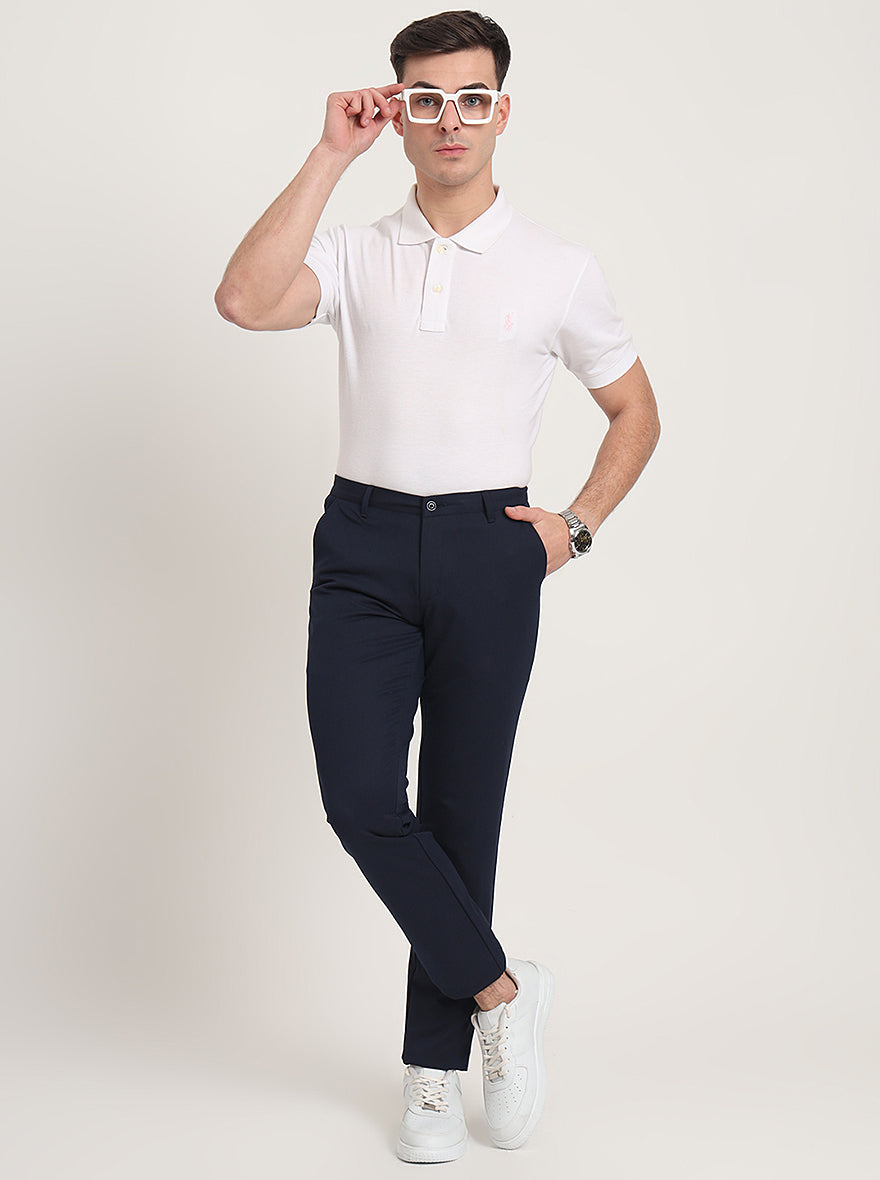 Navy Blue Solid Venice Fit Casual Trouser | JadeBlue