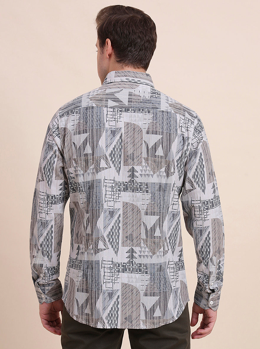 Grey Printed Slim Fit Casual Shirt | JadeBlue