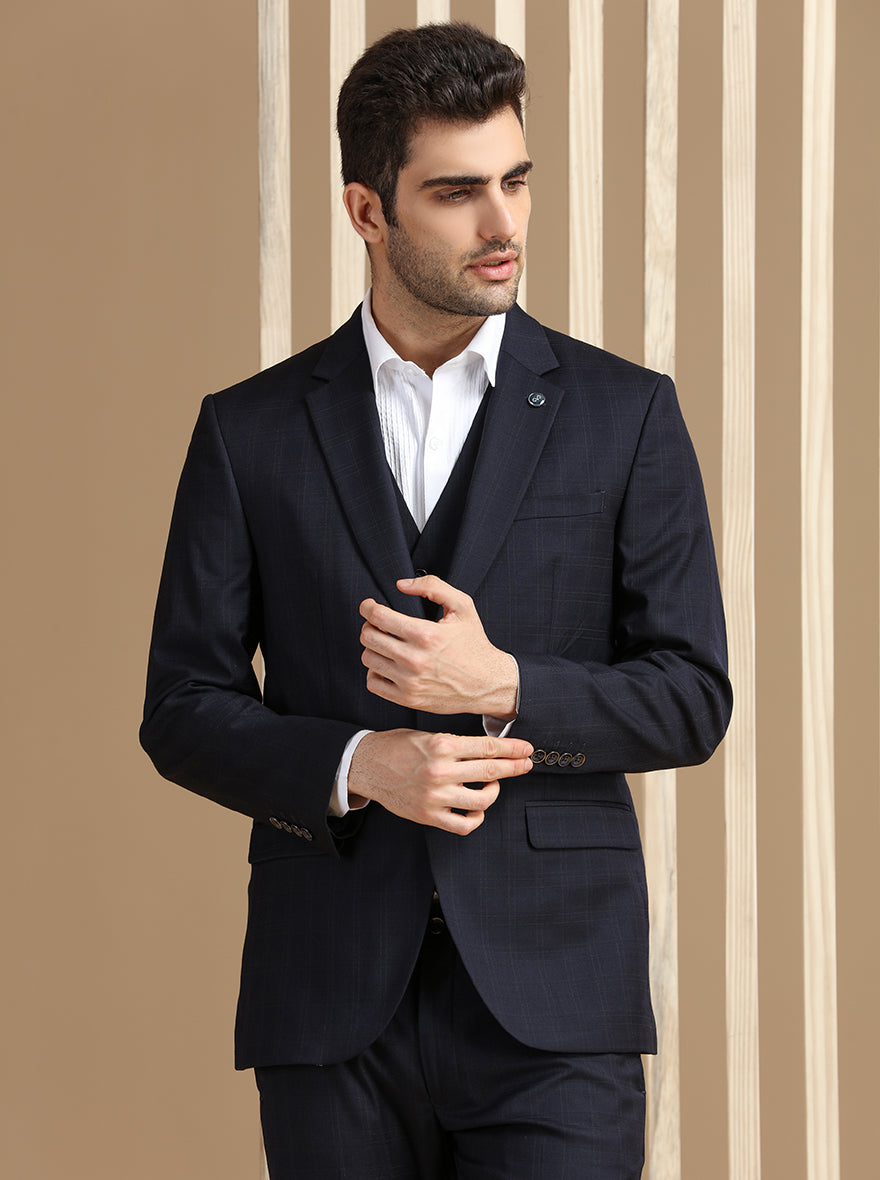 Navy Blue Self Textured Suit | JadeBlue