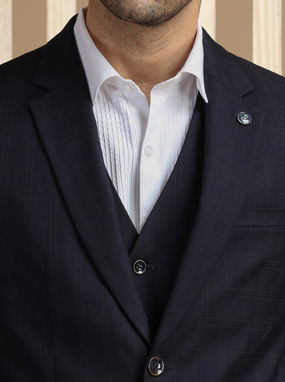 Navy Blue Self Textured Suit | JadeBlue