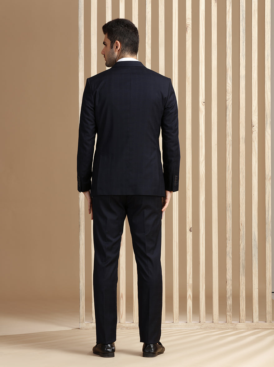 Navy Blue Self Textured Suit | JadeBlue