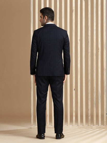 Navy Blue Self Textured Suit | JadeBlue