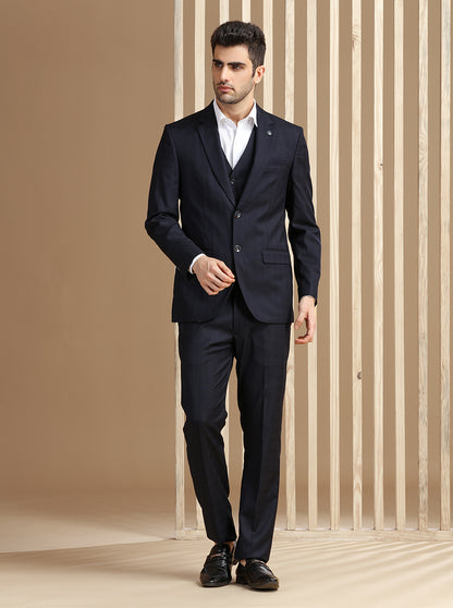 Navy Blue Self Textured Suit | JadeBlue