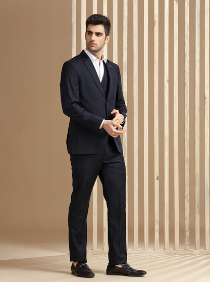 Navy Blue Self Textured Suit | JadeBlue