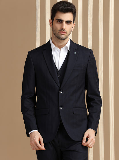 Navy Blue Self Textured Suit | JadeBlue