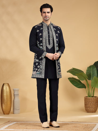 Blue Embroidered Kurta Pajama with Koti | TULA