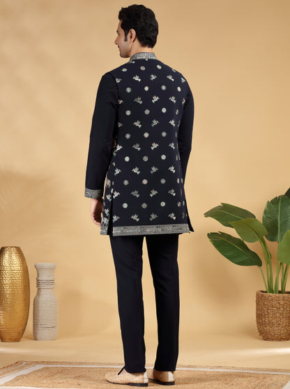Blue Embroidered Kurta Pajama with Koti | TULA
