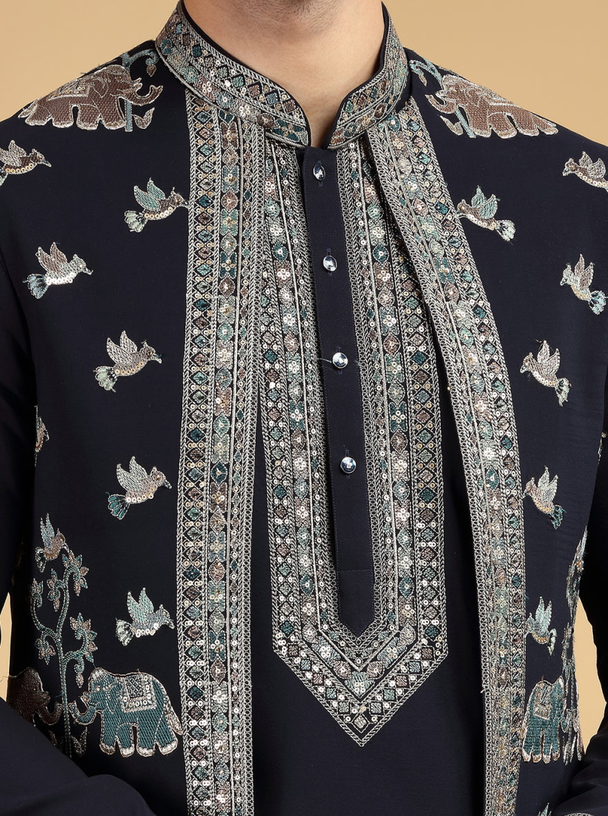 Blue Embroidered Kurta Pajama with Koti | TULA