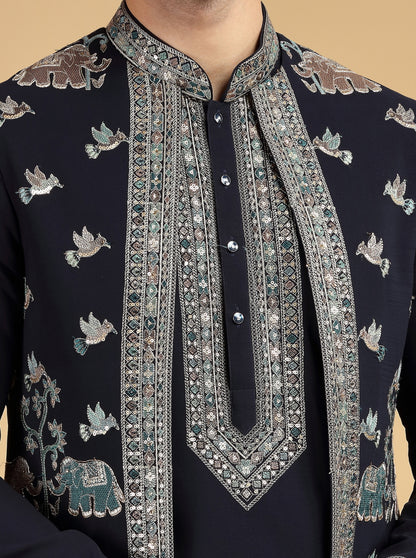 Blue Embroidered Kurta Pajama with Koti | TULA