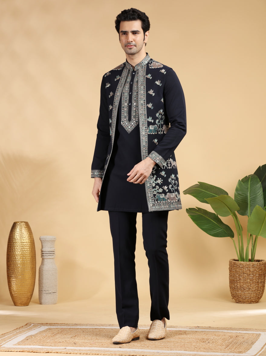 Blue Embroidered Kurta Pajama with Koti | TULA