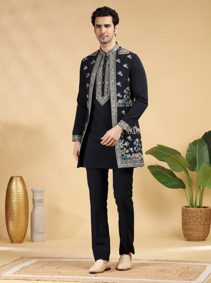 Blue Embroidered Kurta Pajama with Koti | TULA
