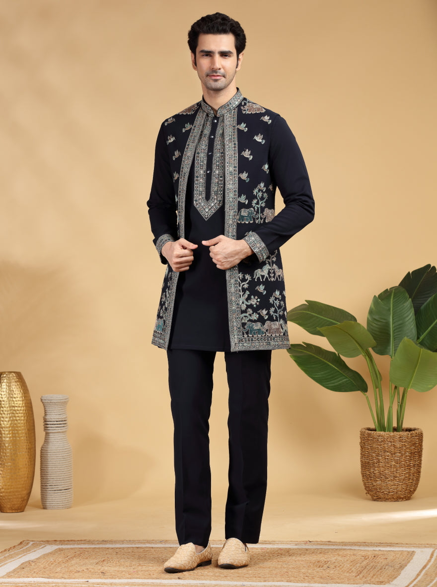Blue Embroidered Kurta Pajama with Koti | TULA