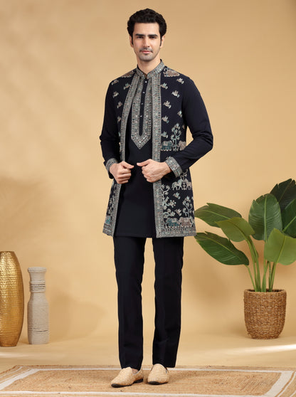 Blue Embroidered Kurta Pajama with Koti | TULA