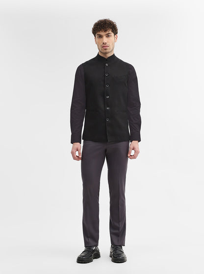 Black Solid Regular Fit Modi Jacket | JadeBlue