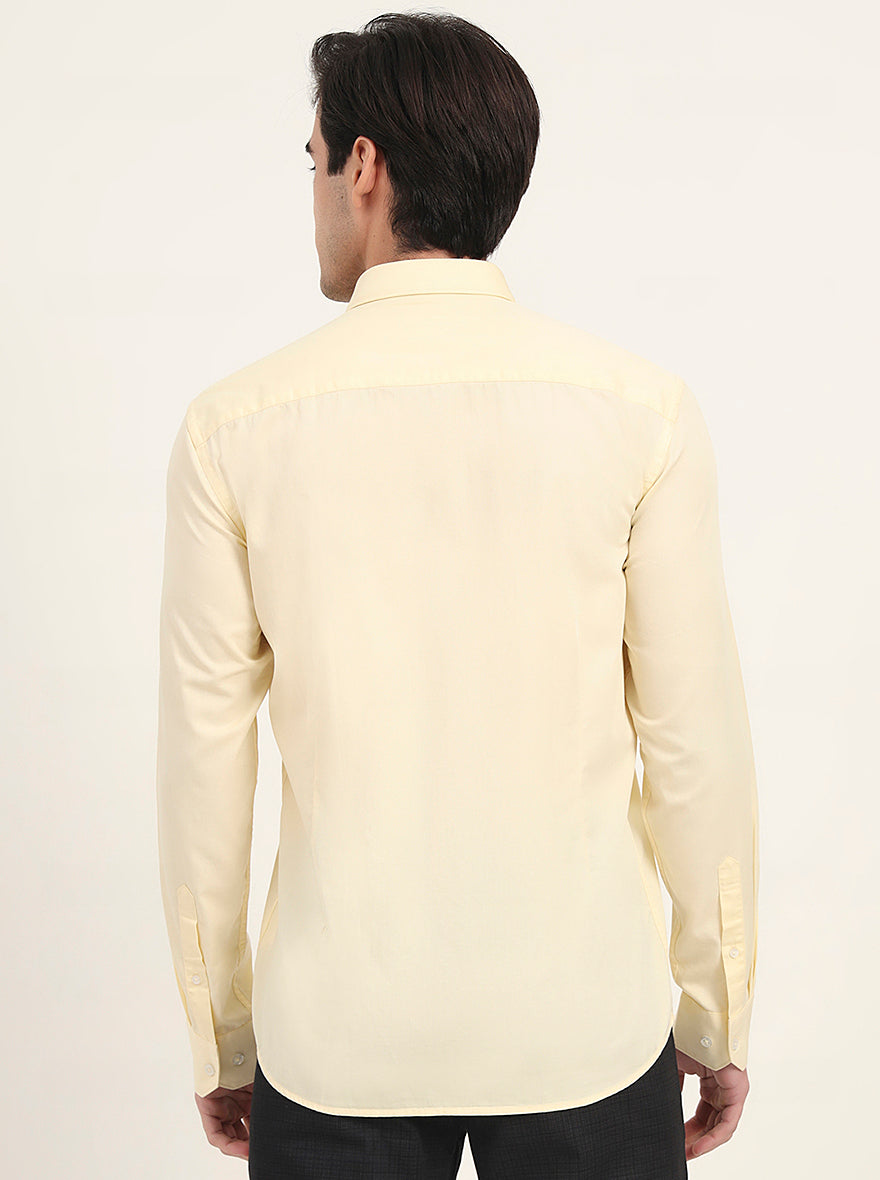 Yellow Solid Slim Fit Semi Casual Shirt | Greenfibre