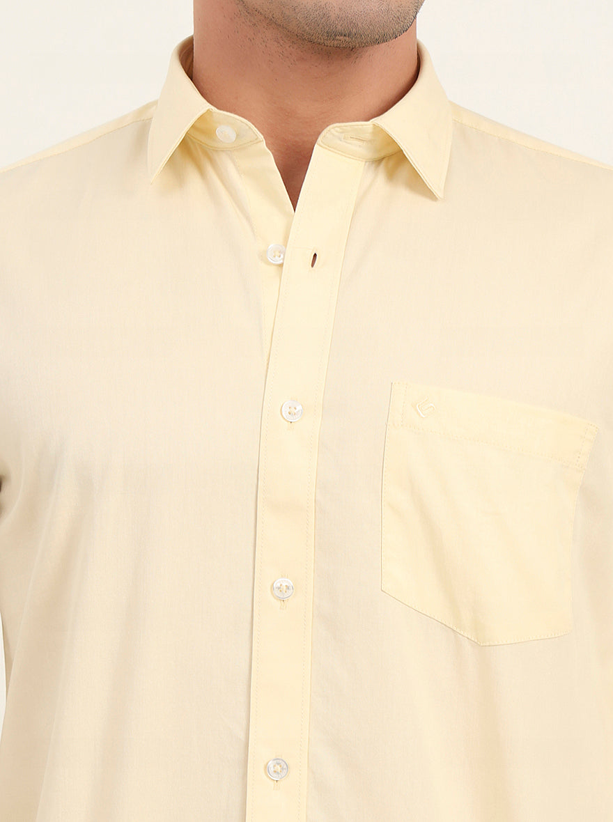 Yellow Solid Slim Fit Semi Casual Shirt | Greenfibre