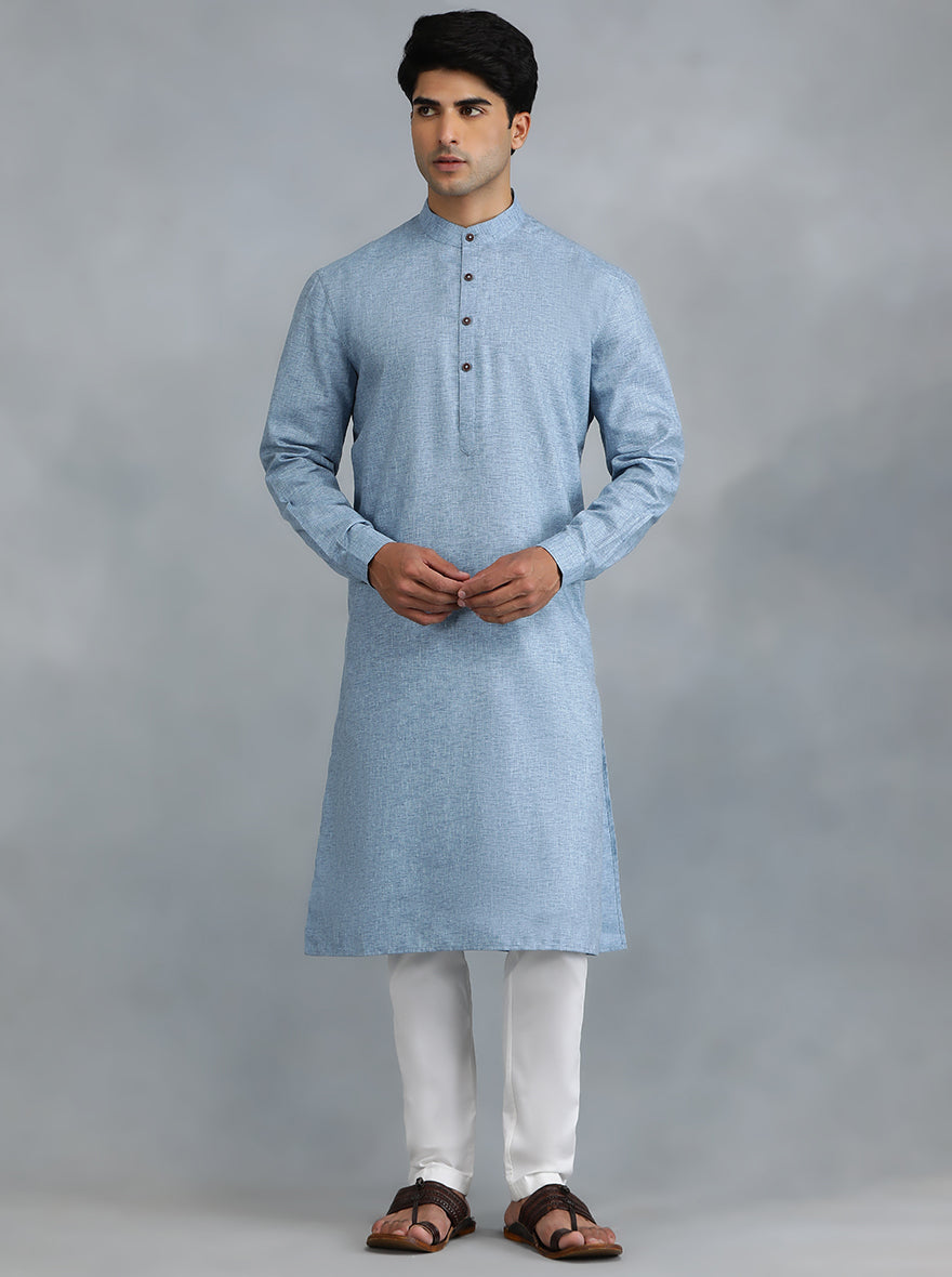 Light Blue Solid Regular Fit Modi Kurta | JadeBlue