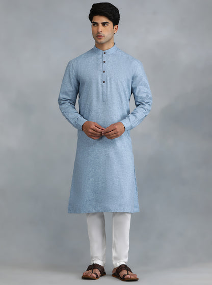 Light Blue Solid Regular Fit Modi Kurta | JadeBlue