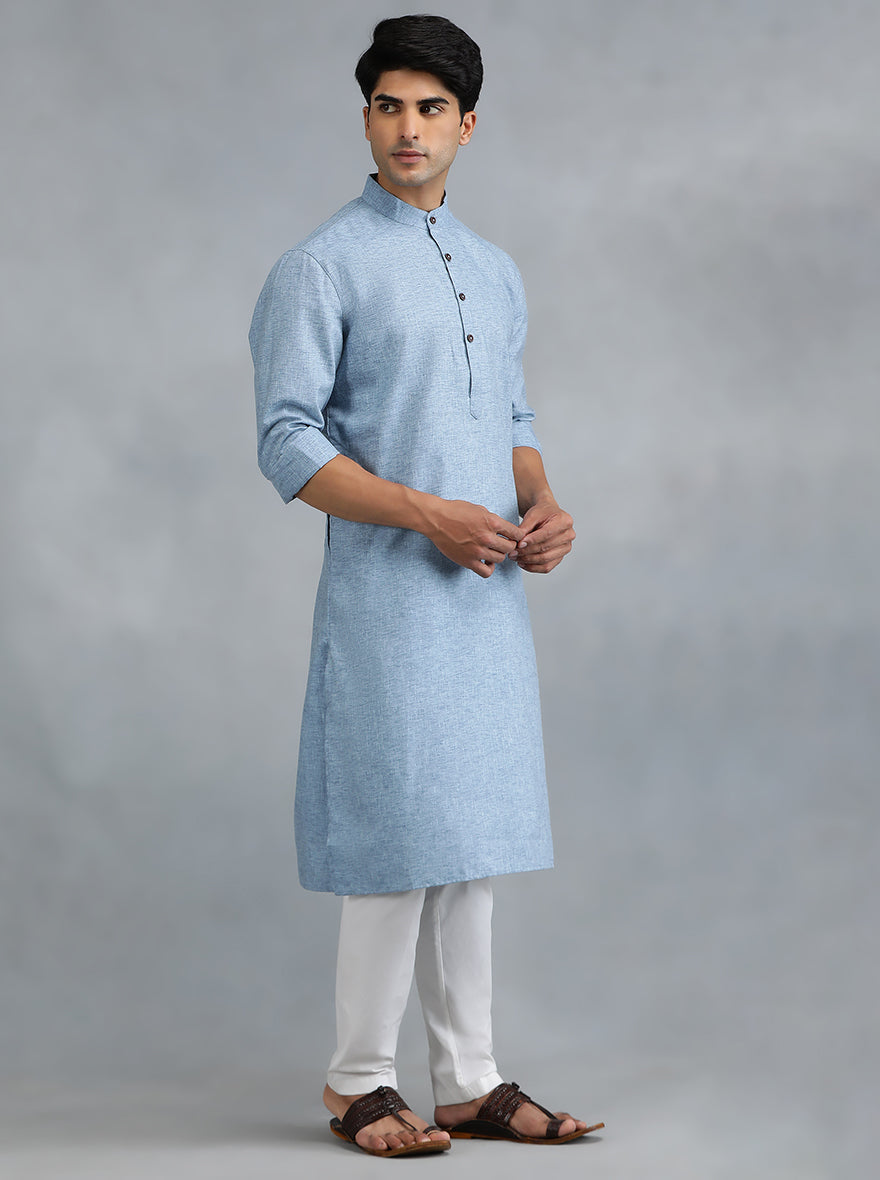 Light Blue Solid Regular Fit Modi Kurta | JadeBlue