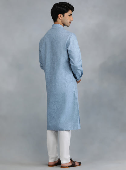 Light Blue Solid Regular Fit Modi Kurta | JadeBlue