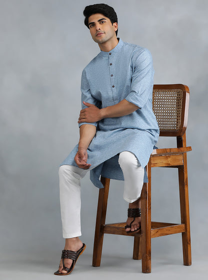 Light Blue Solid Regular Fit Modi Kurta | JadeBlue