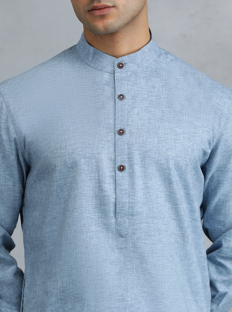 Light Blue Solid Regular Fit Modi Kurta | JadeBlue