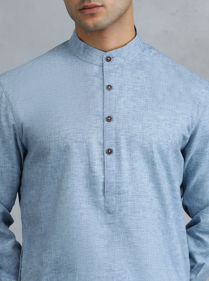 Light Blue Solid Regular Fit Modi Kurta | JadeBlue