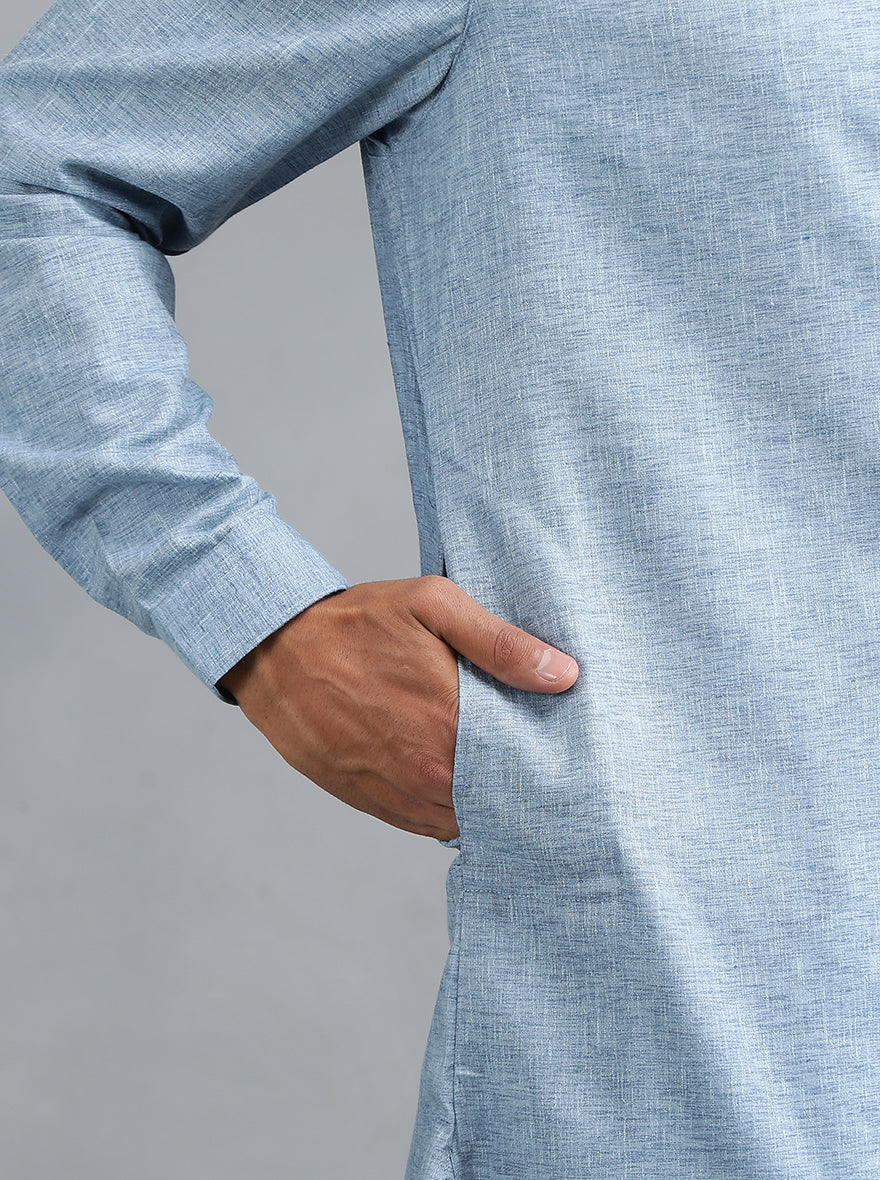 Light Blue Solid Regular Fit Modi Kurta | JadeBlue