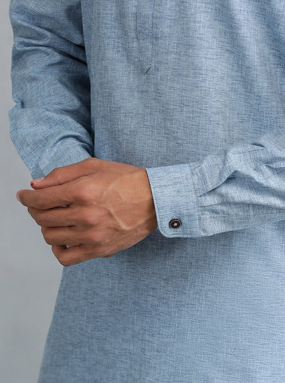 Light Blue Solid Regular Fit Modi Kurta | JadeBlue