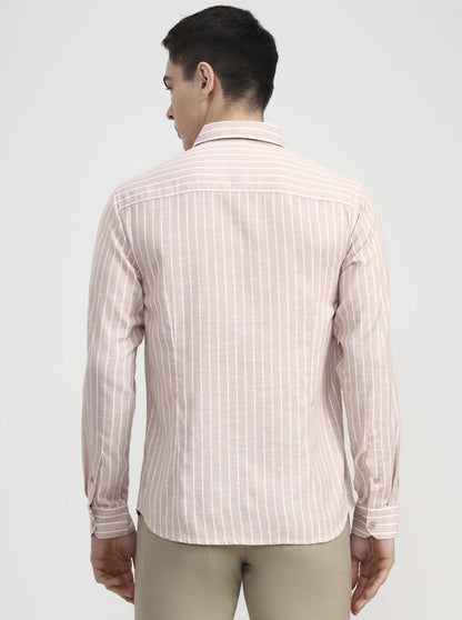 Peach Striped Slim Fit Casual Shirt | Greenfibre