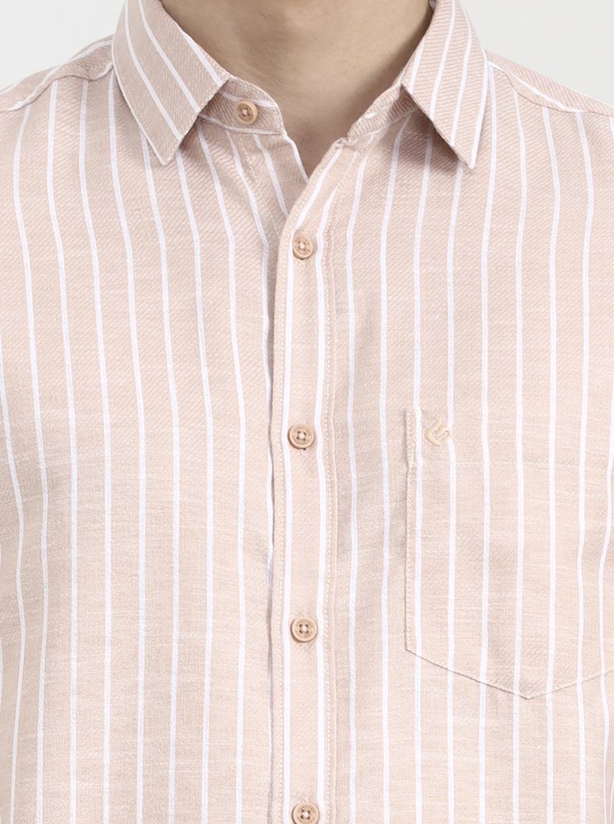 Peach Striped Slim Fit Casual Shirt | Greenfibre