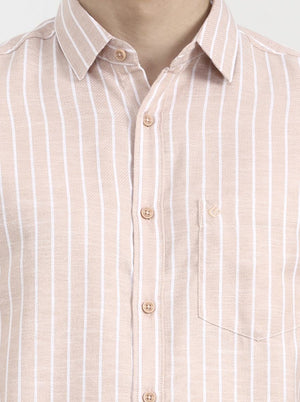 Peach Striped Slim Fit Casual Shirt | Greenfibre
