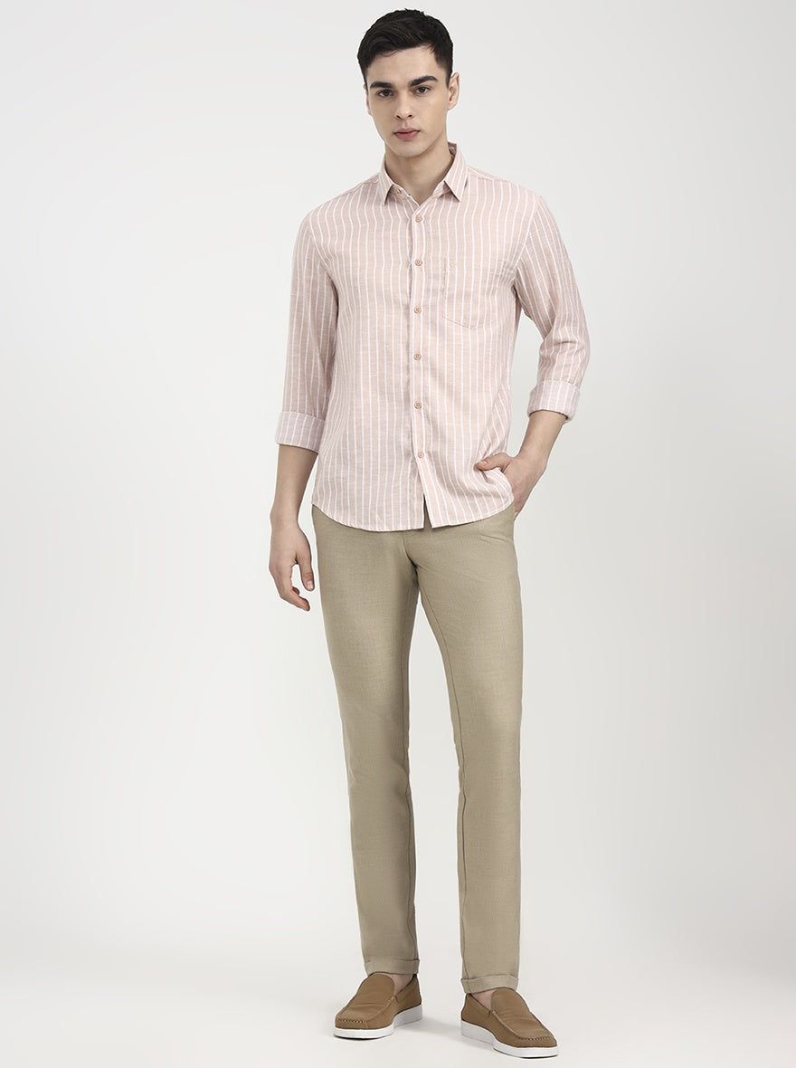 Peach Striped Slim Fit Casual Shirt | Greenfibre