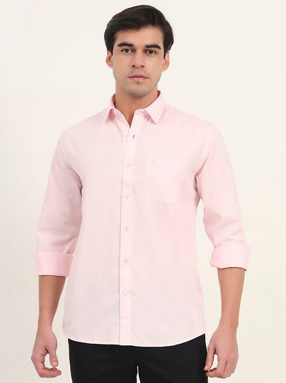 Light Pink Solid Slim Fit Semi Casual Shirt | Greenfibre