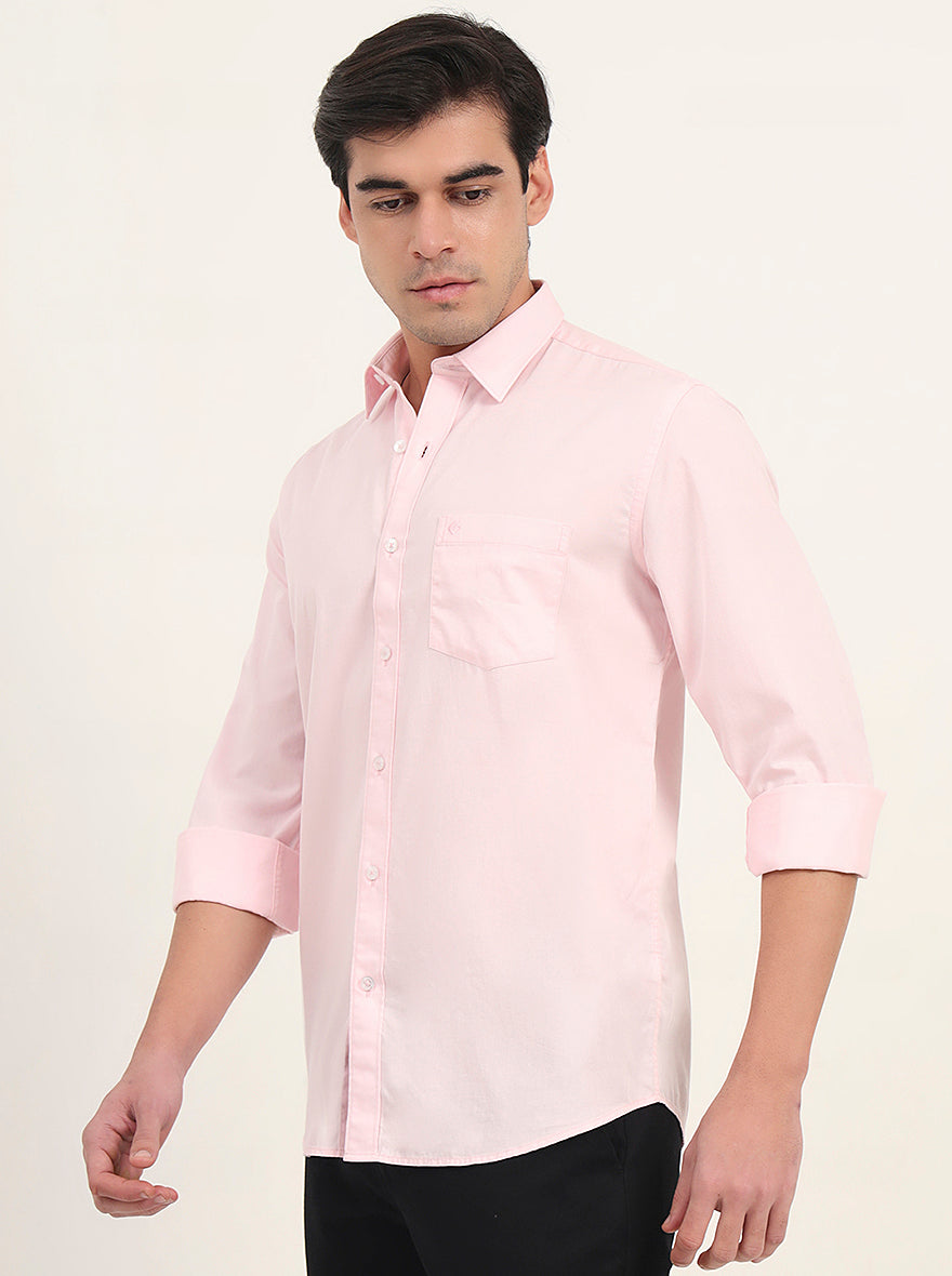 Light Pink Solid Slim Fit Semi Casual Shirt | Greenfibre
