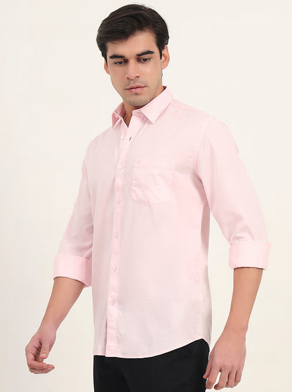 Light Pink Solid Slim Fit Semi Casual Shirt | Greenfibre