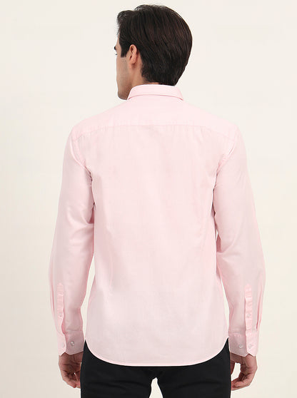 Light Pink Solid Slim Fit Semi Casual Shirt | Greenfibre