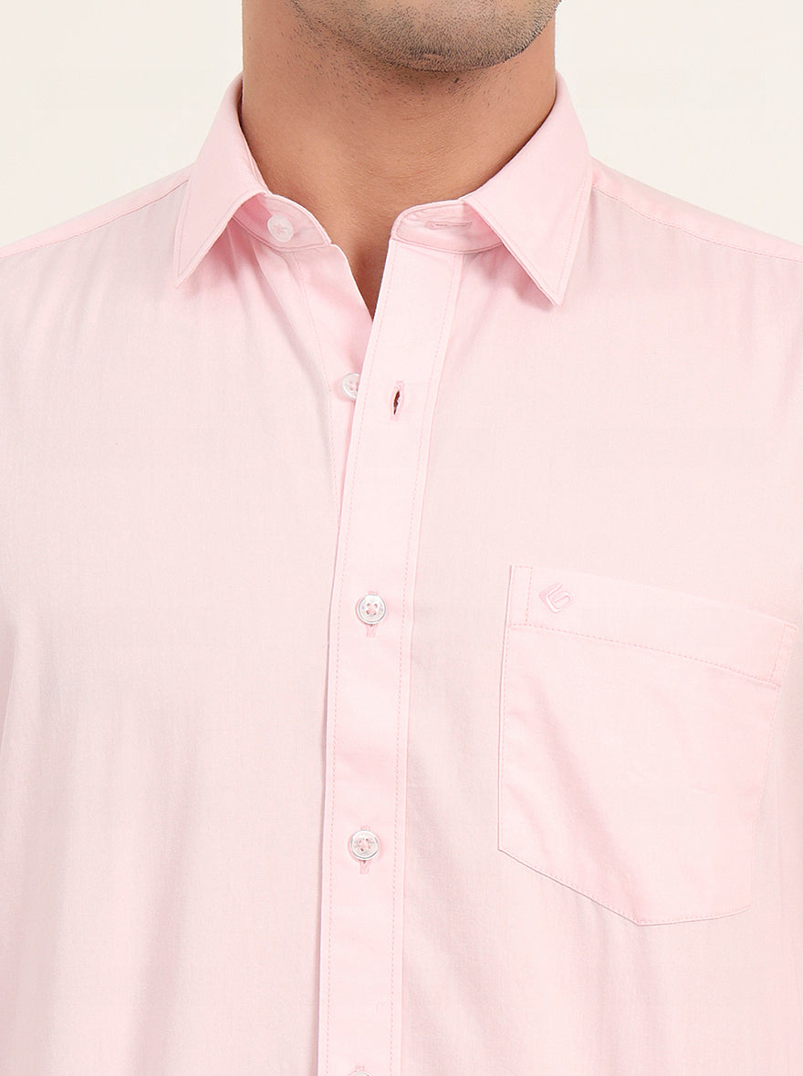 Light Pink Solid Slim Fit Semi Casual Shirt | Greenfibre