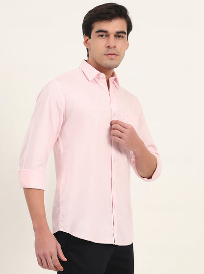Light Pink Solid Slim Fit Semi Casual Shirt | Greenfibre