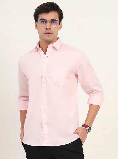 Light Pink Solid Slim Fit Semi Casual Shirt | Greenfibre