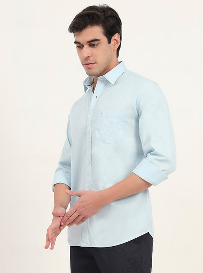 Sky Blue Solid Slim Fit Semi Casual Shirt | Greenfibre