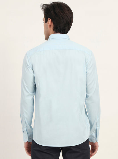 Sky Blue Solid Slim Fit Semi Casual Shirt | Greenfibre
