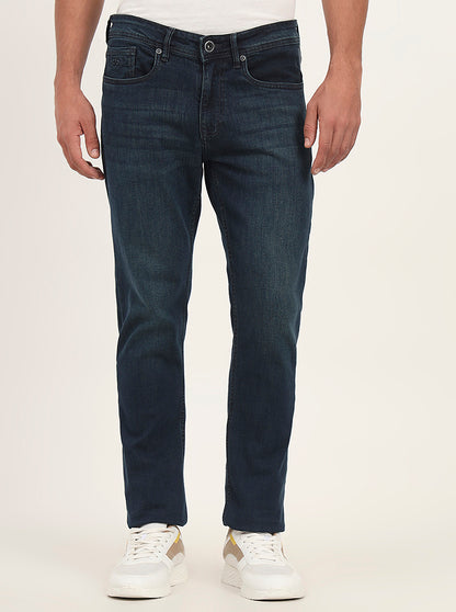 Petrol Blue Washed Straight Fit Jeans | JadeBlue