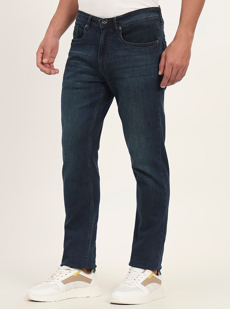 Petrol Blue Washed Straight Fit Jeans | JadeBlue