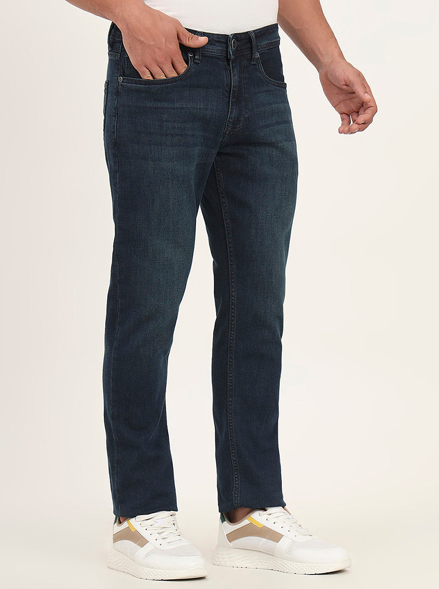 Petrol Blue Washed Straight Fit Jeans | JadeBlue