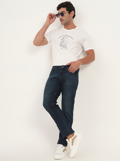Petrol Blue Washed Straight Fit Jeans | JadeBlue